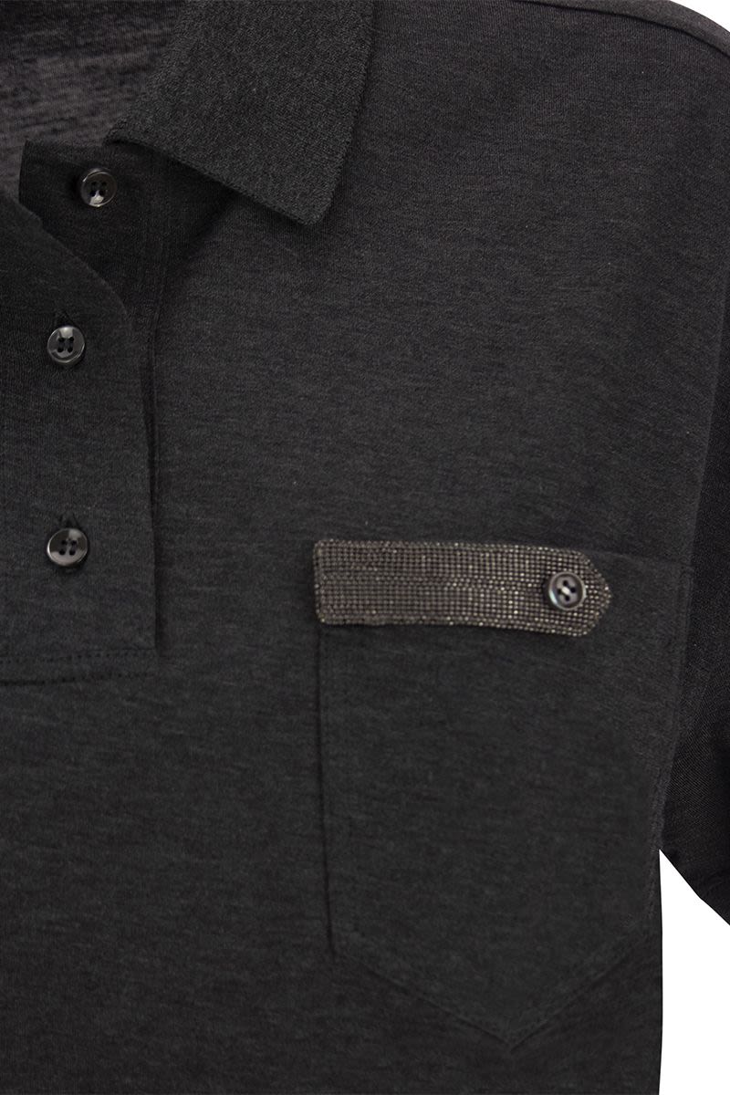 Lightweight cotton jersey polo shirt with Precious Button Tab - VOGUERINI