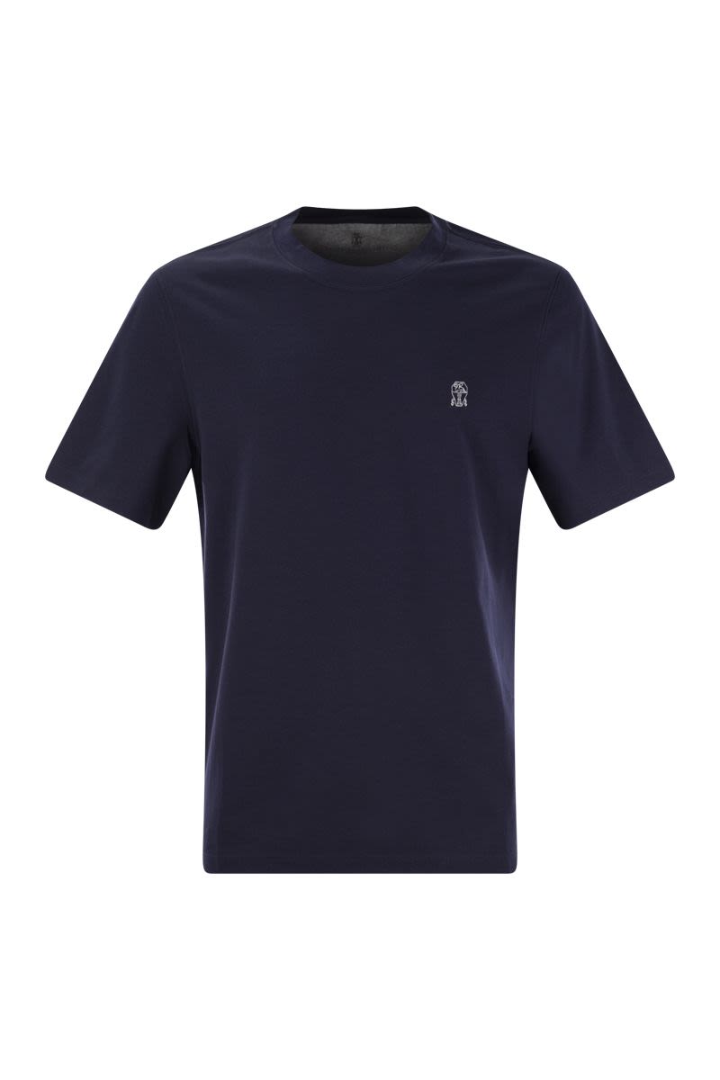 Slim fit crew-neck T-shirt in cotton jersey with logo - VOGUERINI