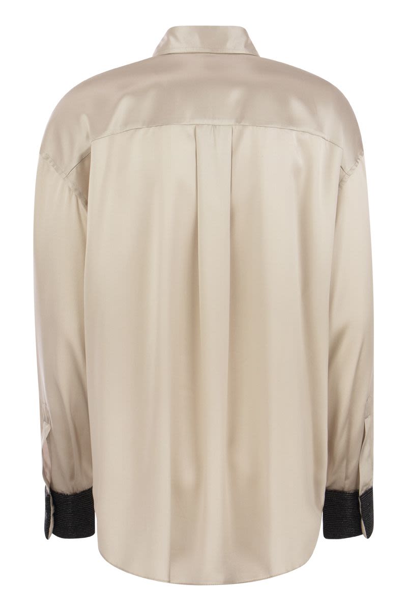 Stretch Silk Satin Shirt with Precious Contrast Cuffs - VOGUERINI