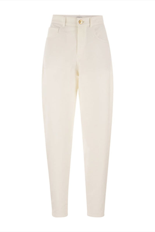 Five-pocket curved trousers in stretch cotton interlock - VOGUERINI