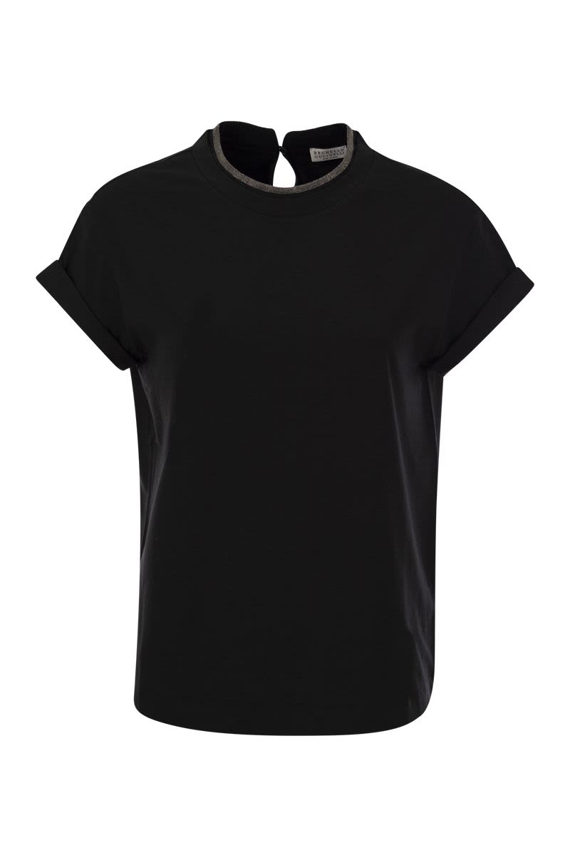 Stretch cotton jersey T-shirt with Precious faux-layering - VOGUERINI