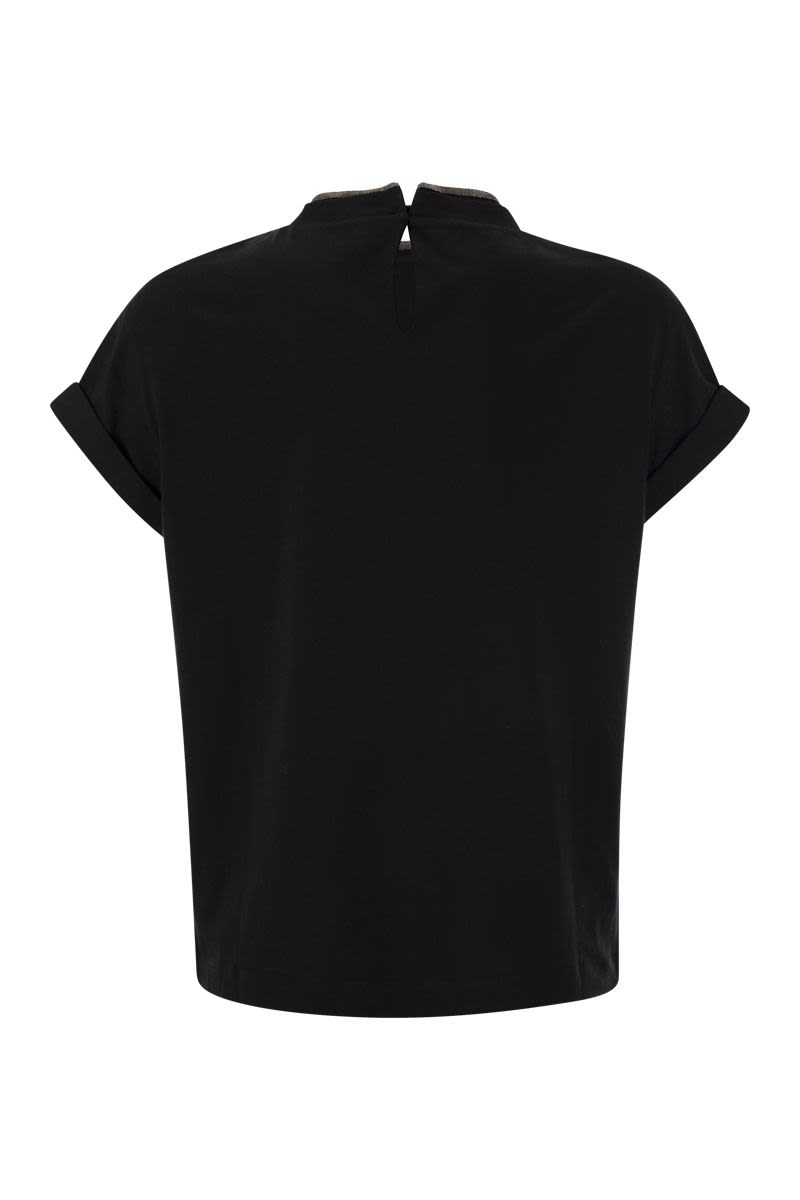 Stretch cotton jersey T-shirt with Precious faux-layering - VOGUERINI