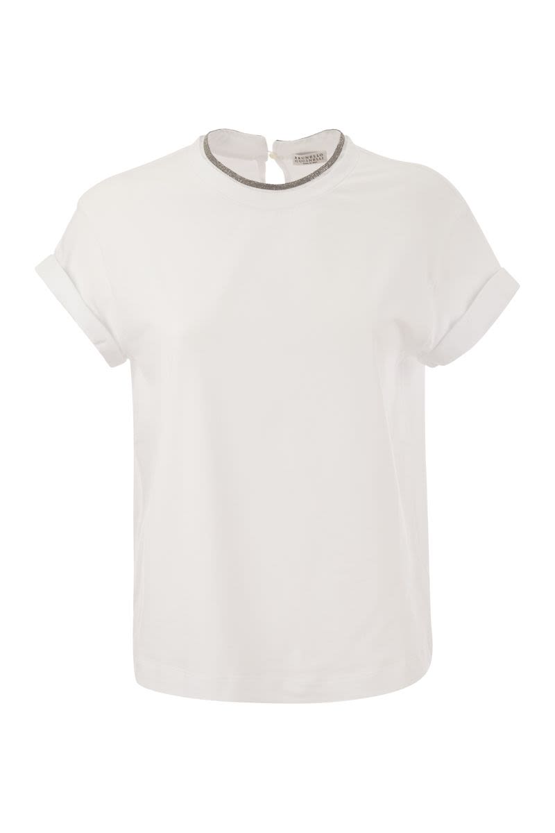 Stretch cotton jersey T-shirt with Precious faux-layering - VOGUERINI