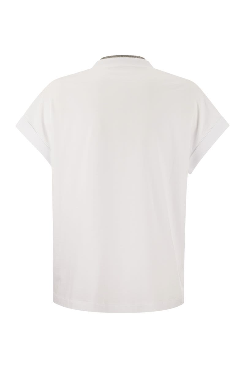 Stretch cotton jersey T-shirt with precious neckline - VOGUERINI