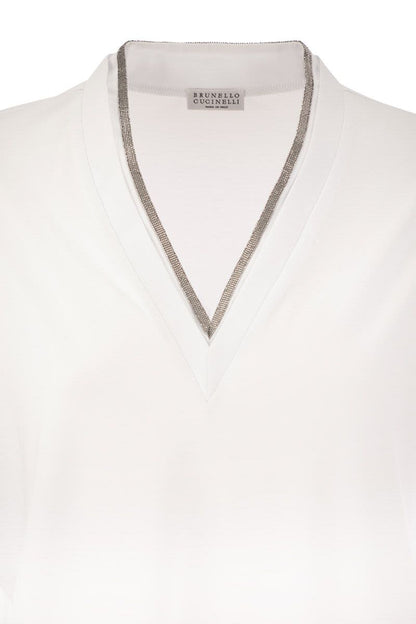 Stretch cotton jersey T-shirt with precious neckline - VOGUERINI