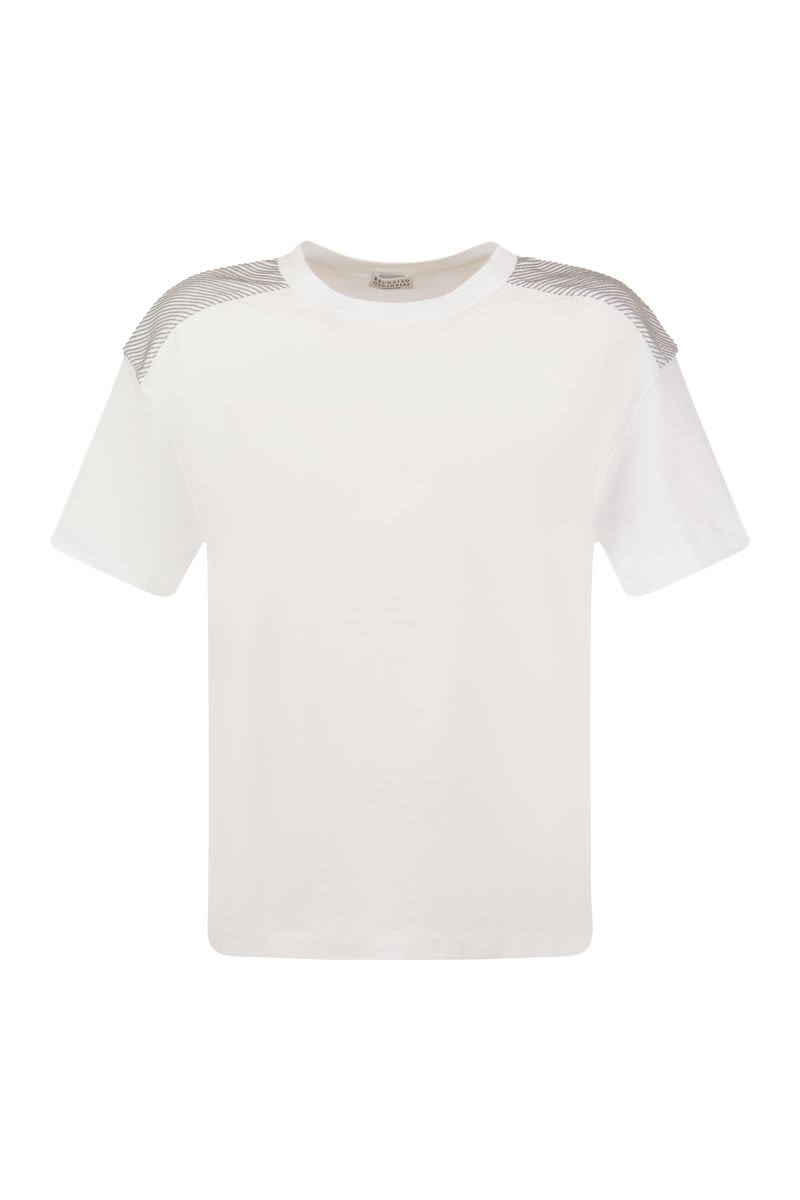 Stretch cotton jersey T-shirt with shiny shoulders - VOGUERINI