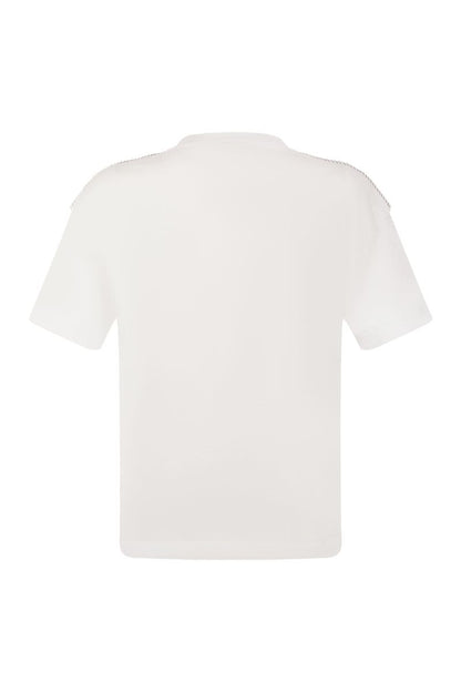 Stretch cotton jersey T-shirt with shiny shoulders - VOGUERINI