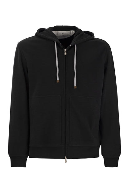 Techno Cotton Interlock Zip-Front Hooded Sweatshirt - VOGUERINI