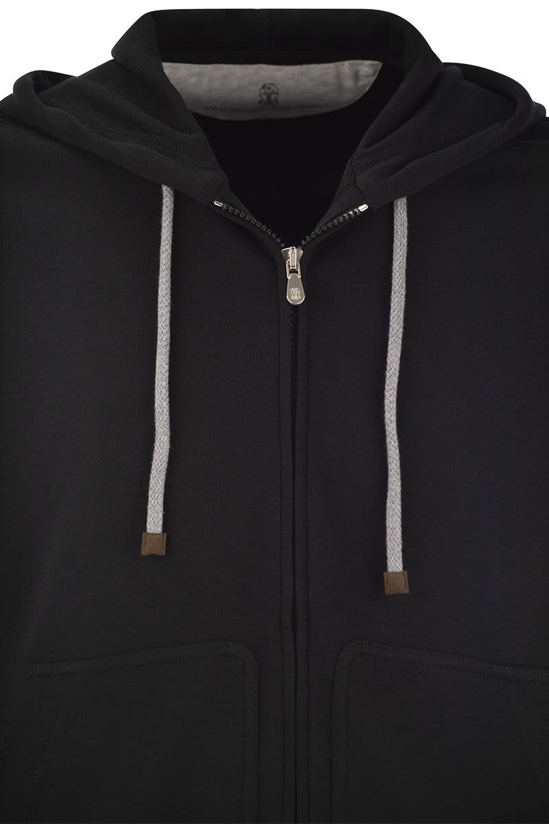 Techno Cotton Interlock Zip-Front Hooded Sweatshirt - VOGUERINI