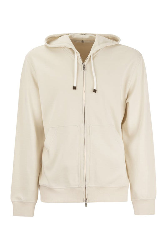 Techno Cotton Interlock Zip-Front Hooded Sweatshirt - VOGUERINI