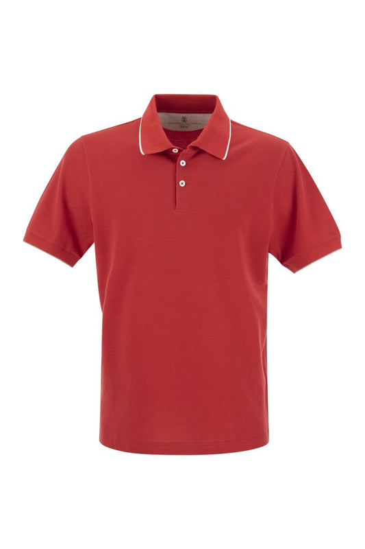 Slim fit cotton pique polo shirt with knitted details - VOGUERINI