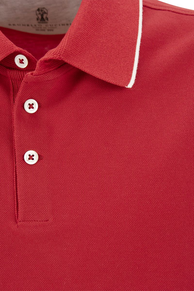 Slim fit cotton pique polo shirt with knitted details - VOGUERINI