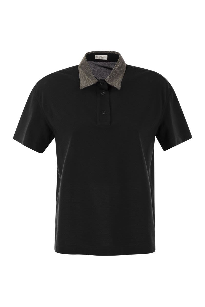 Cotton polo shirt with jewelled collar