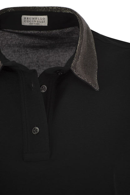 Cotton polo shirt with jewelled collar