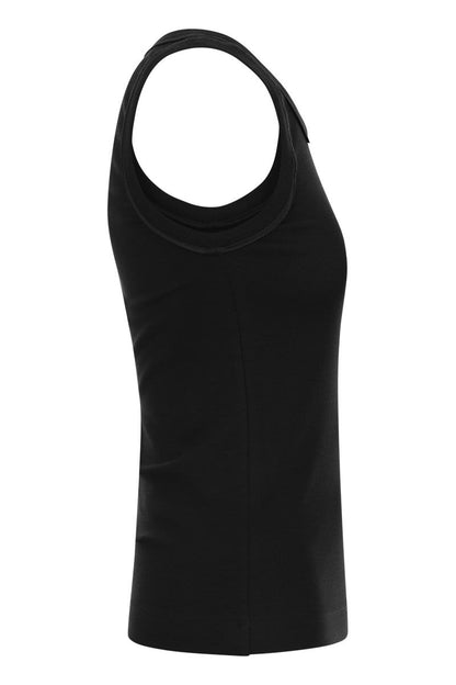 Stretch Cotton Ribbed Jersey Top with Satin Trims - VOGUERINI