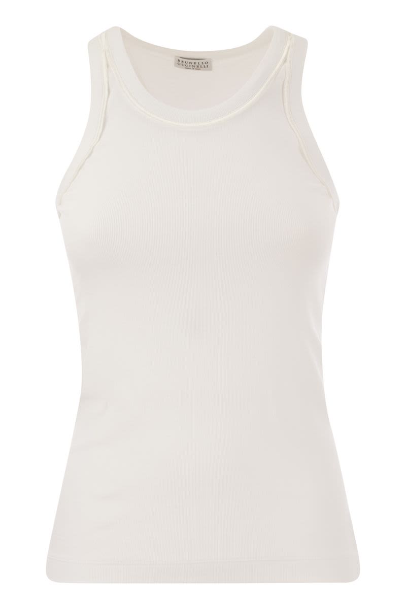 Stretch cotton rib jersey top with Satin Trims - VOGUERINI