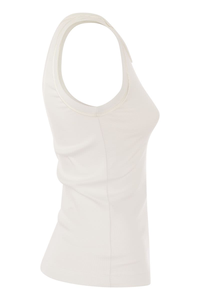 Stretch cotton rib jersey top with Satin Trims - VOGUERINI