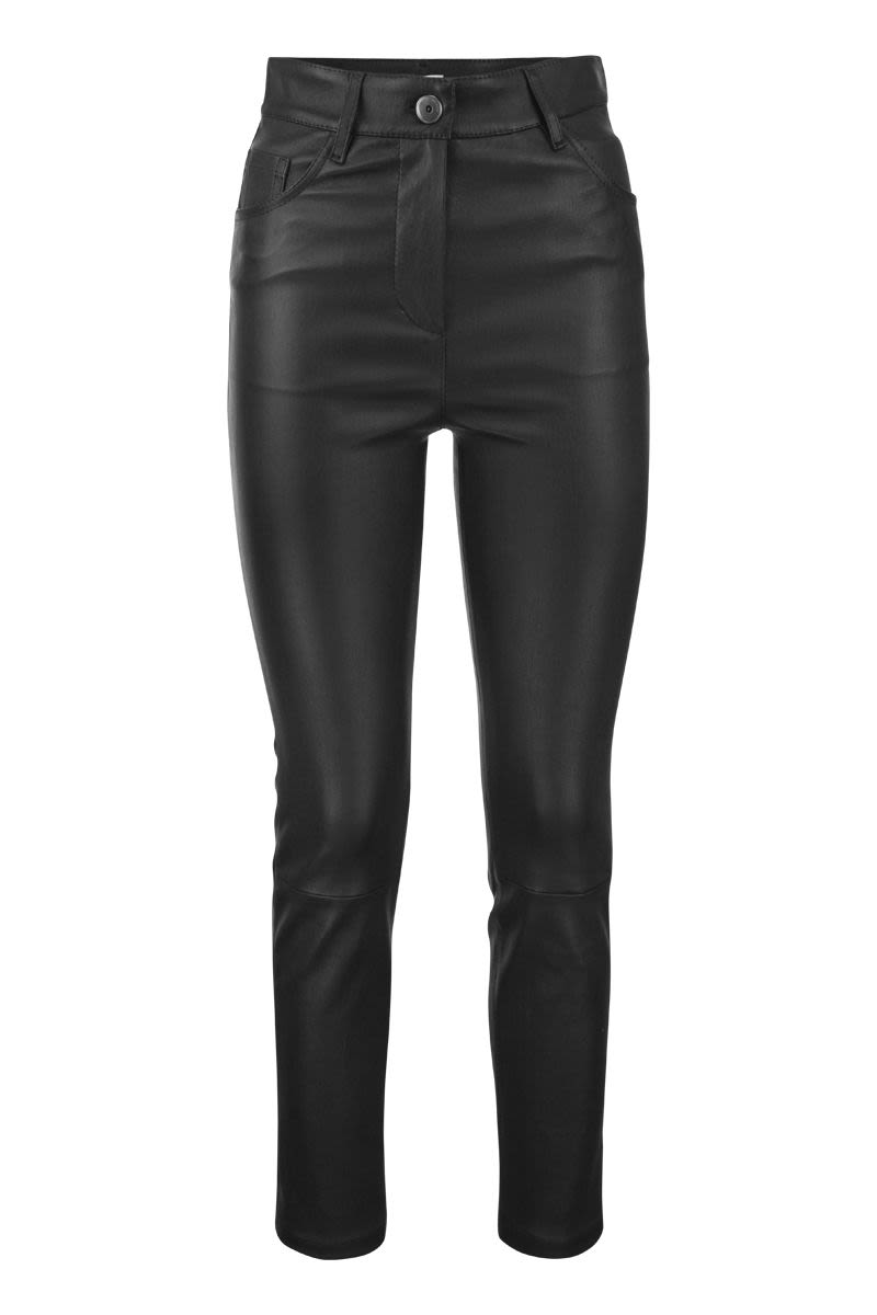 Stretch nappa leather slim trousers with shiny tab - VOGUERINI