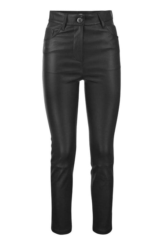 Stretch nappa leather slim trousers with shiny tab - VOGUERINI