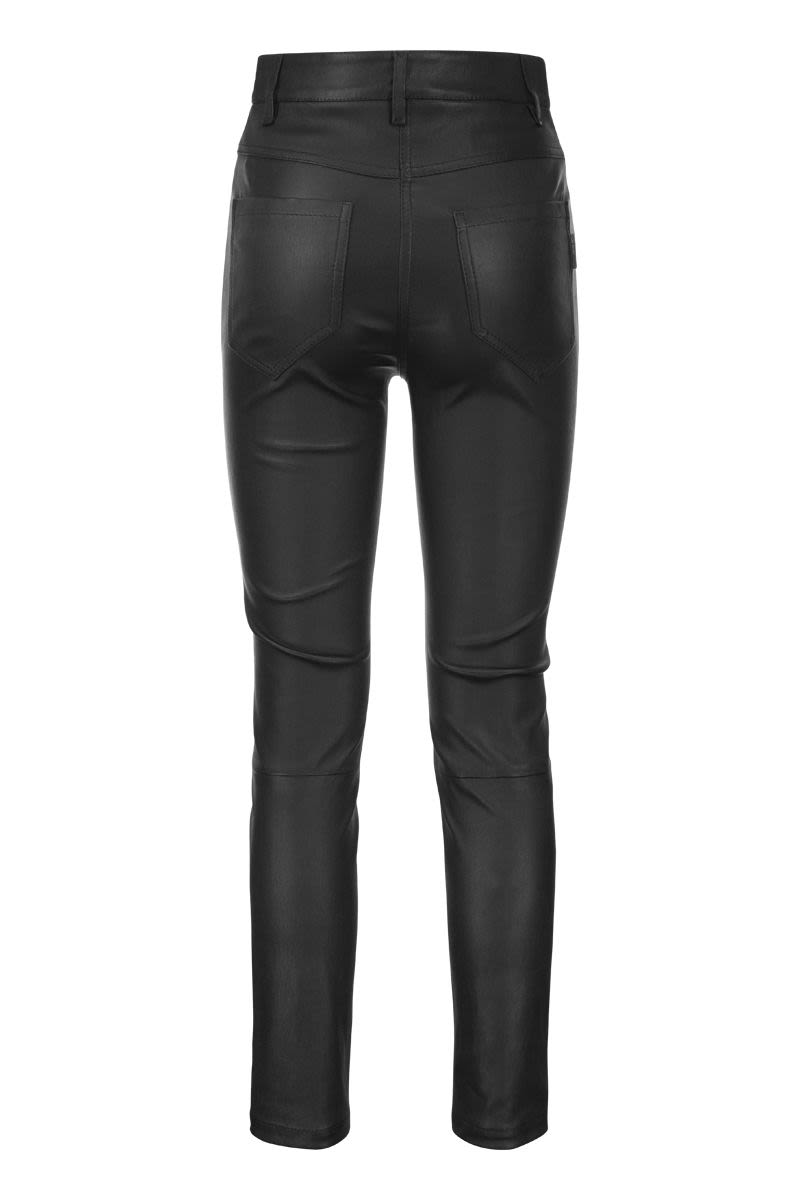 Stretch nappa leather slim trousers with shiny tab - VOGUERINI