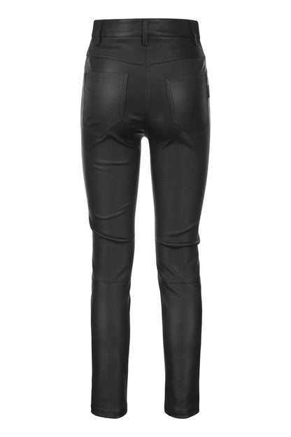 Stretch nappa leather slim trousers with shiny tab - VOGUERINI