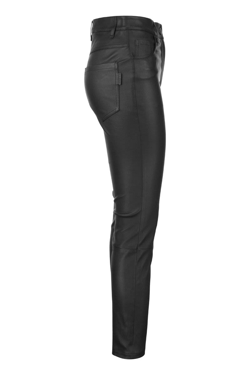 Stretch nappa leather slim trousers with shiny tab - VOGUERINI