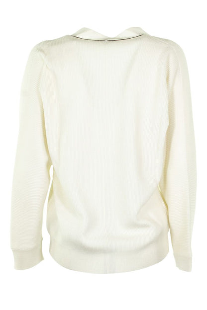 White V-neck Sweater Cashmere sweater with monili - VOGUERINI