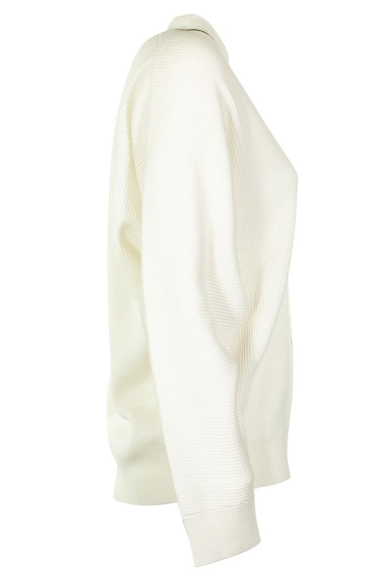 White V-neck Sweater Cashmere sweater with monili - VOGUERINI