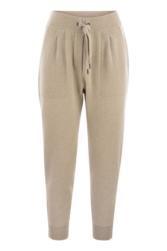 Knit trousers in cashmere English rib with zip on bottom - VOGUERINI