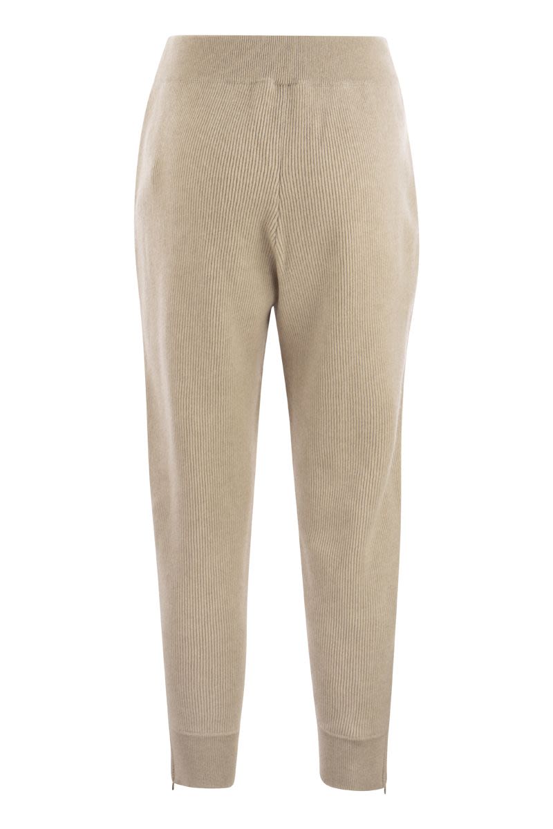 Knit trousers in cashmere English rib with zip on bottom - VOGUERINI