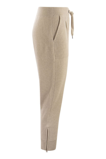 Knit trousers in cashmere English rib with zip on bottom - VOGUERINI