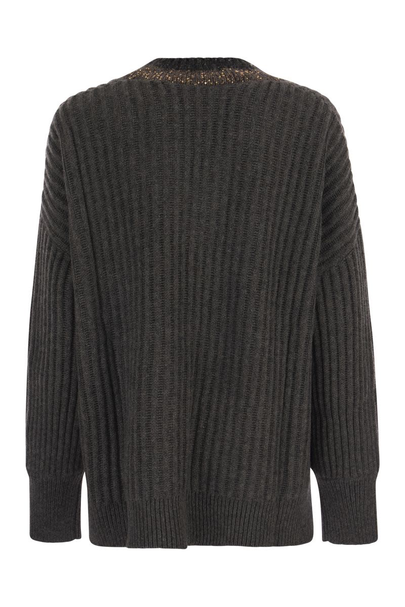 Ribbed cashmere sweater with Dazzling Neckline - VOGUERINI