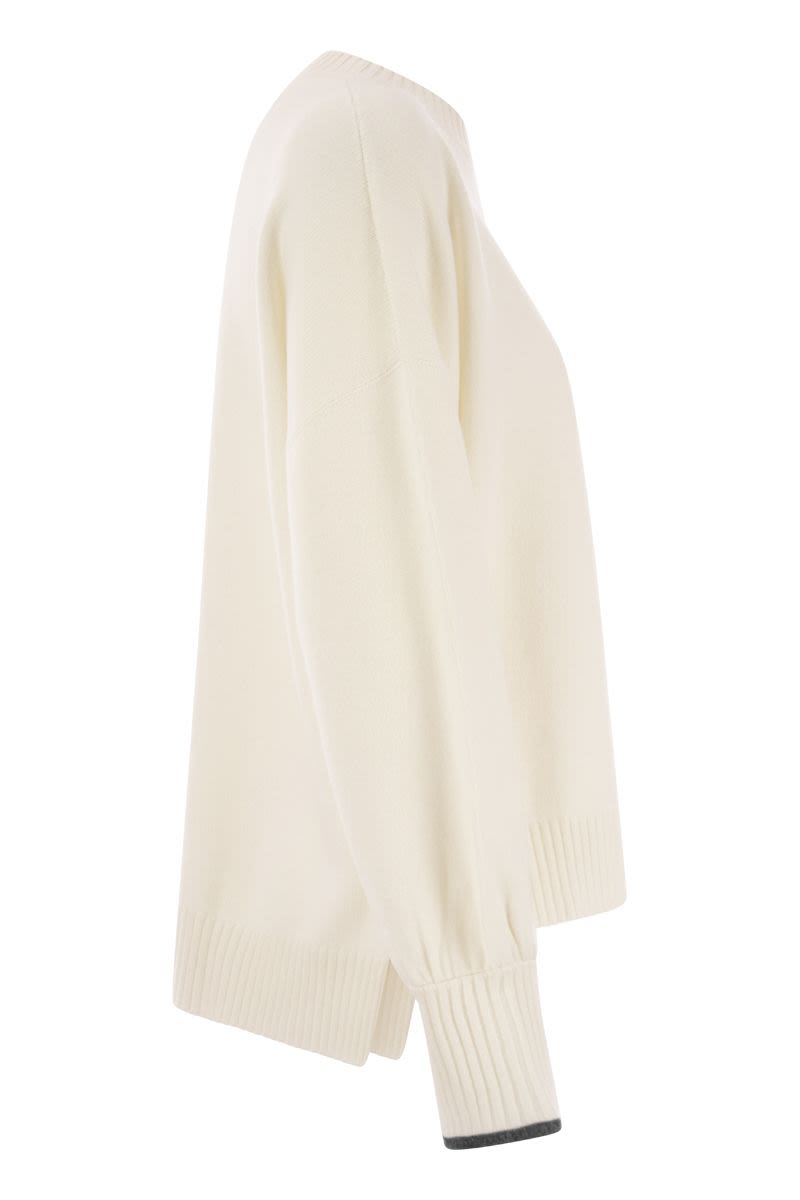 Cashmere Knit with Shiny Contrast Cuffs - VOGUERINI