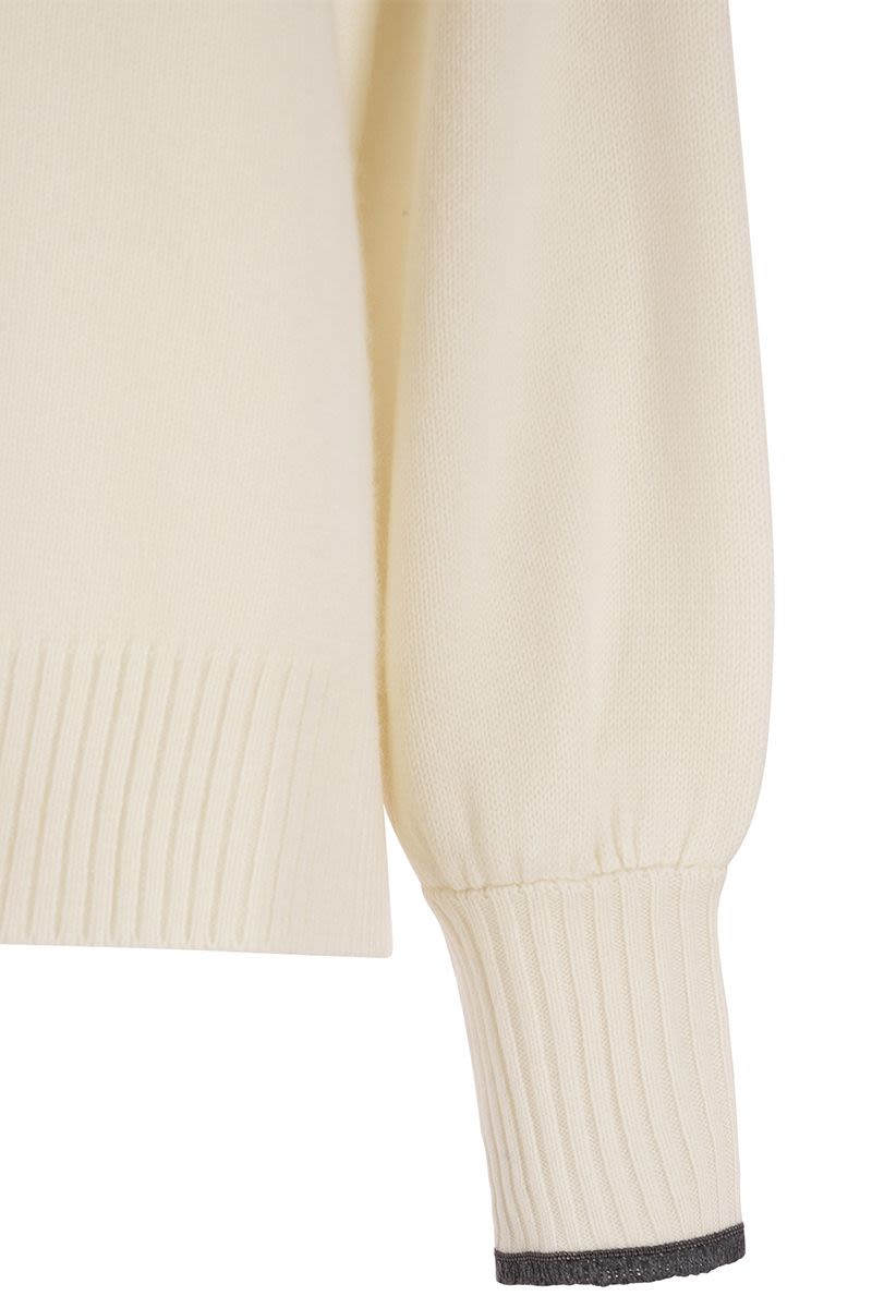 Cashmere Knit with Shiny Contrast Cuffs - VOGUERINI