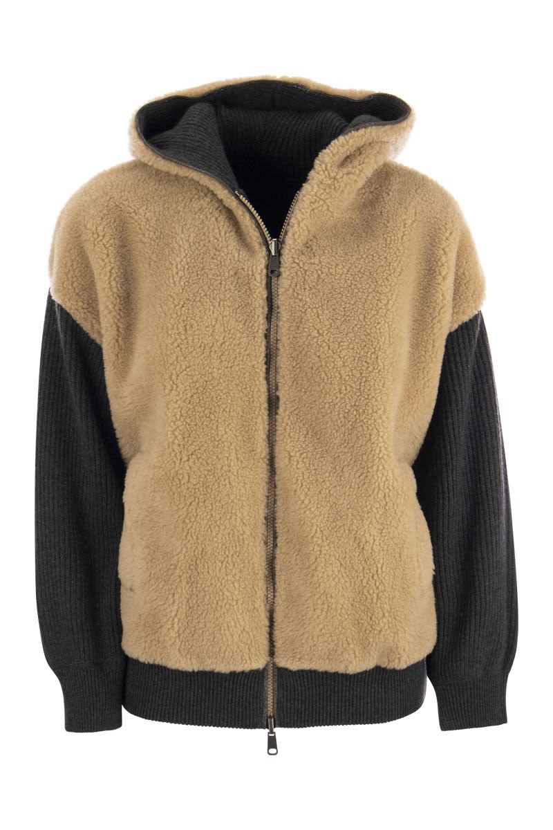 Virgin wool and cashmere plush hooded outerwear - VOGUERINI