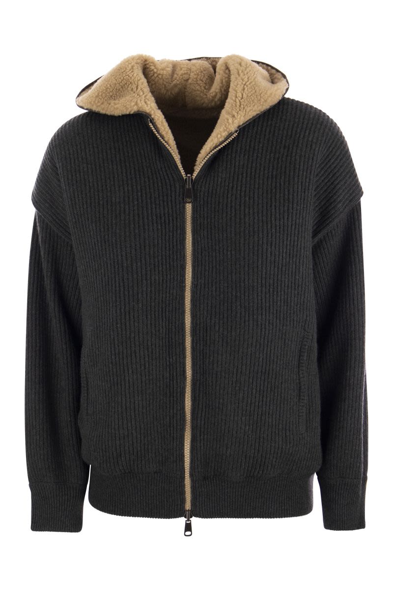 Virgin wool and cashmere plush hooded outerwear - VOGUERINI