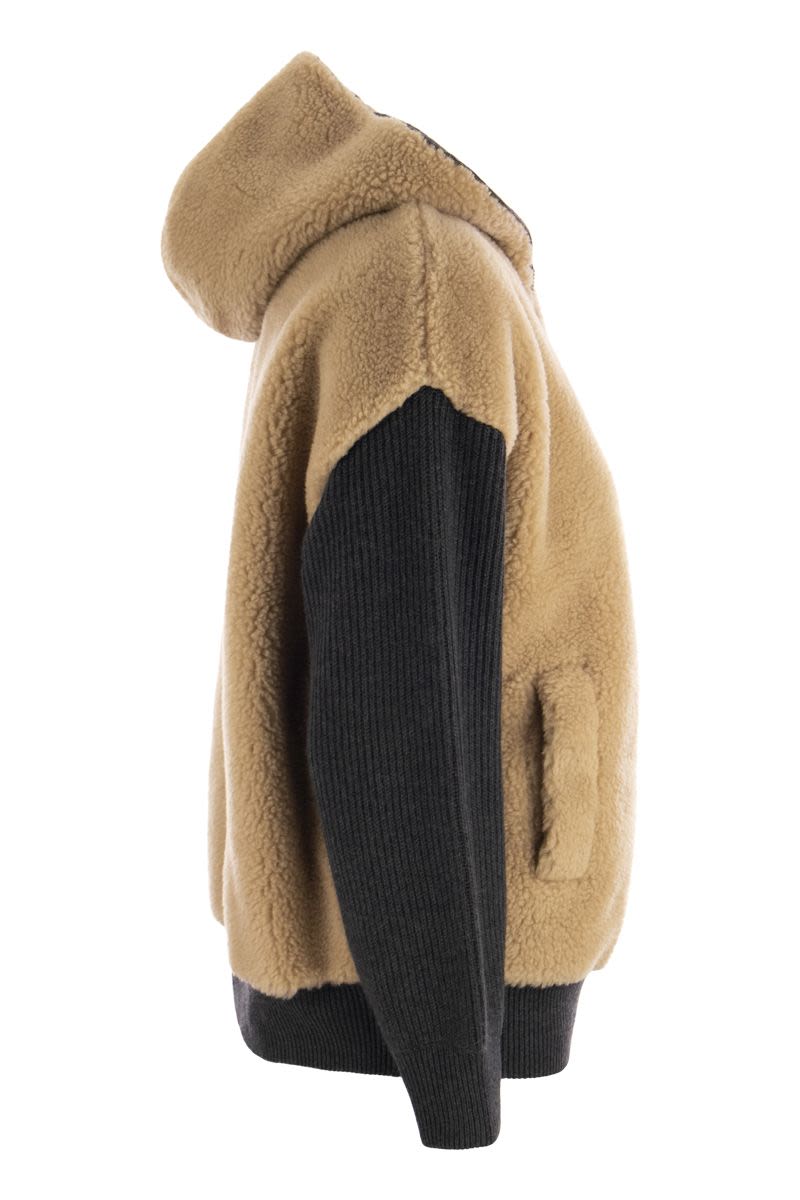 Virgin wool and cashmere plush hooded outerwear - VOGUERINI