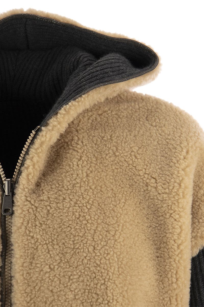 Virgin wool and cashmere plush hooded outerwear - VOGUERINI