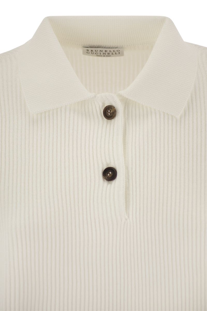 English rib cotton polo-style jersey with jewellery - VOGUERINI