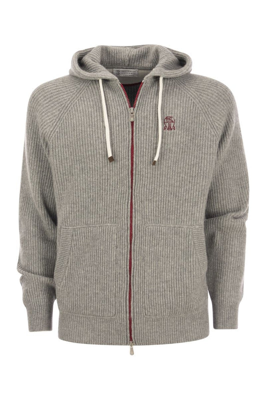 English rib cashmere knit hooded topwear - VOGUERINI