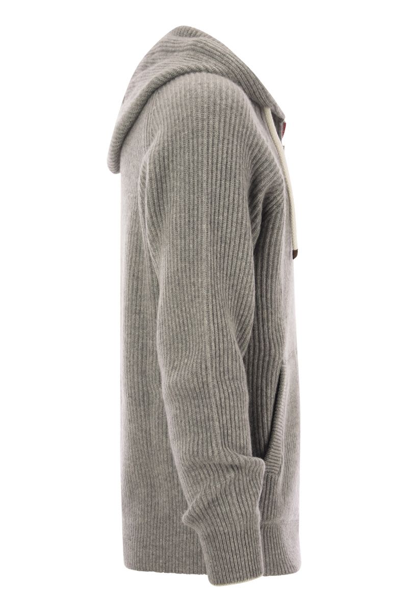 English rib cashmere knit hooded topwear - VOGUERINI