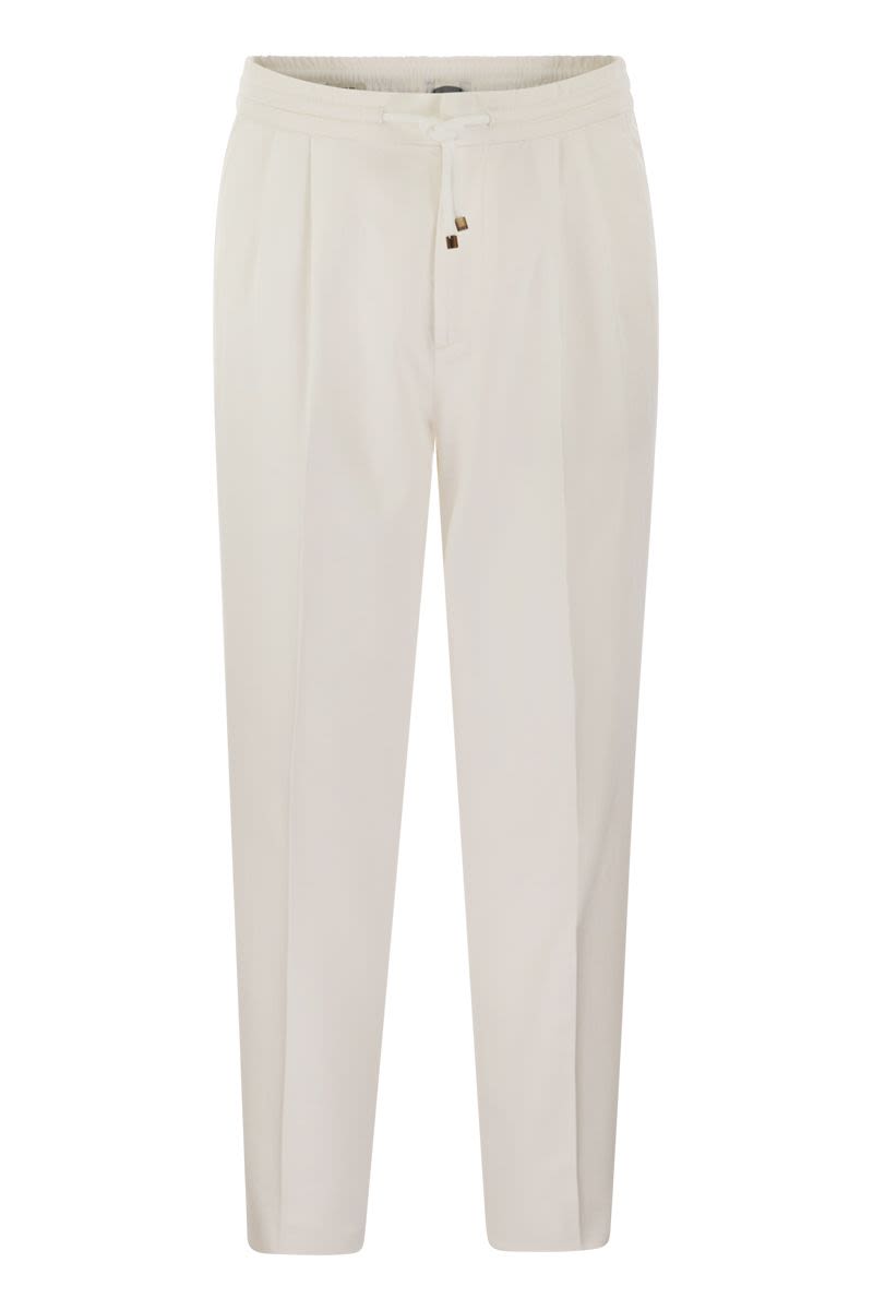 Leisure fit cotton gabardine trousers with drawstring and double darts