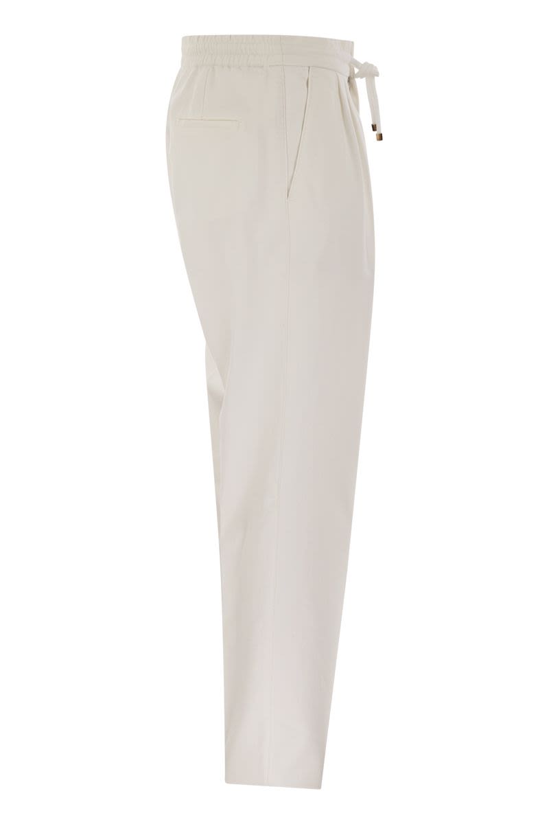 Leisure fit cotton gabardine trousers with drawstring and double darts