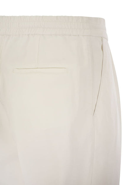 Leisure fit cotton gabardine trousers with drawstring and double darts