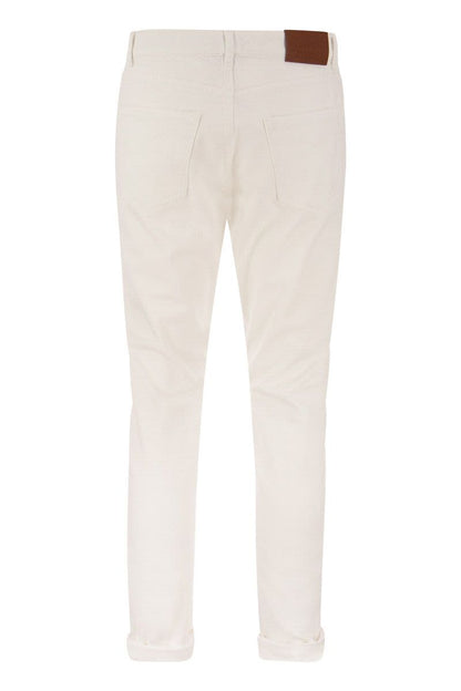 Garment-dyed Traditional Fit Five-pocket Trousers in Slubbed Cotton Denim - VOGUERINI