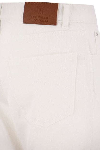 Garment-dyed Traditional Fit Five-pocket Trousers in Slubbed Cotton Denim - VOGUERINI