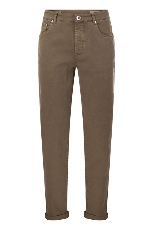 Five-pocket traditional fit trousers in light comfort-dyed denim - VOGUERINI