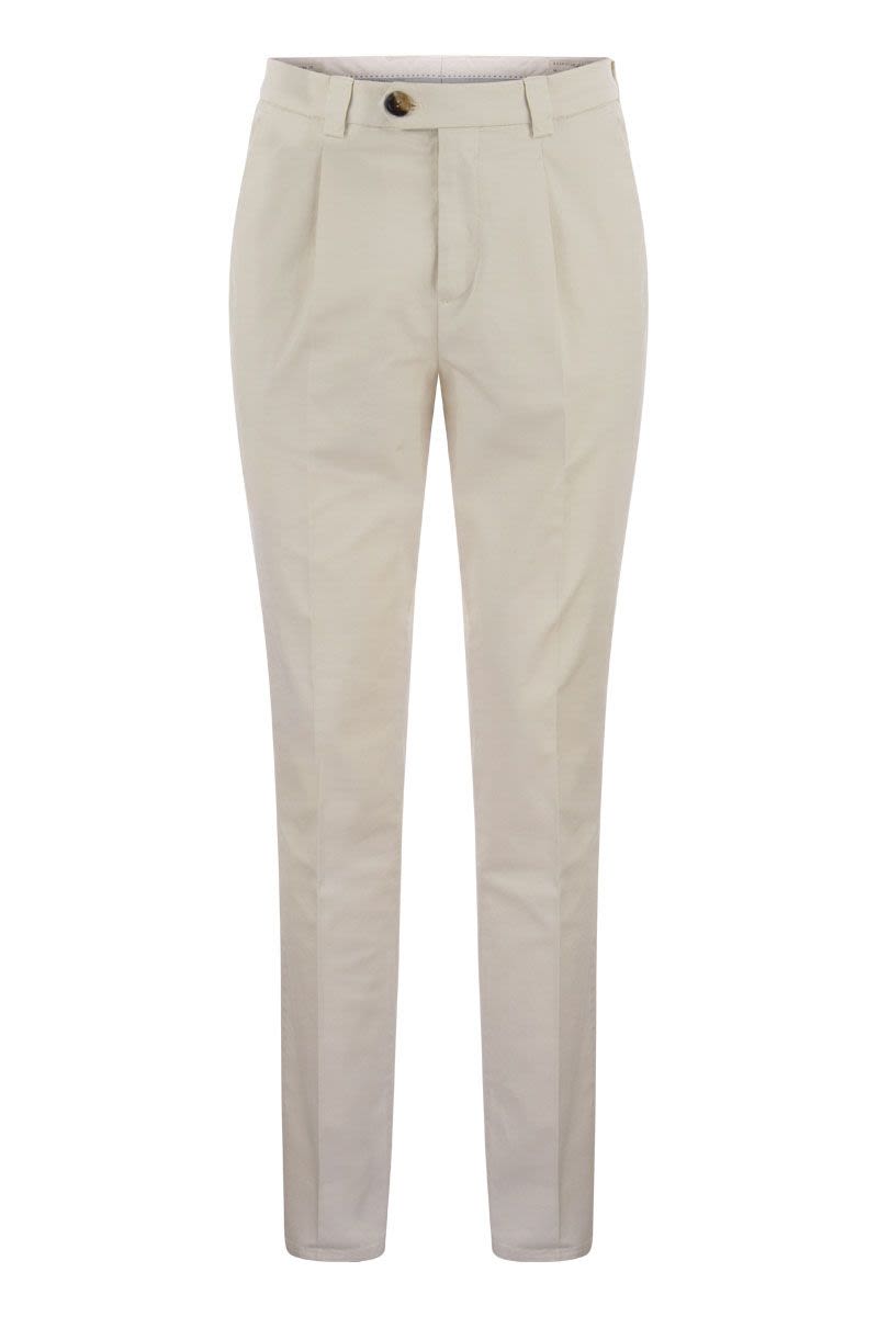 Garment-dyed Leisure Fit Trousers in American Pima Comfort Cotton with Pleats - VOGUERINI