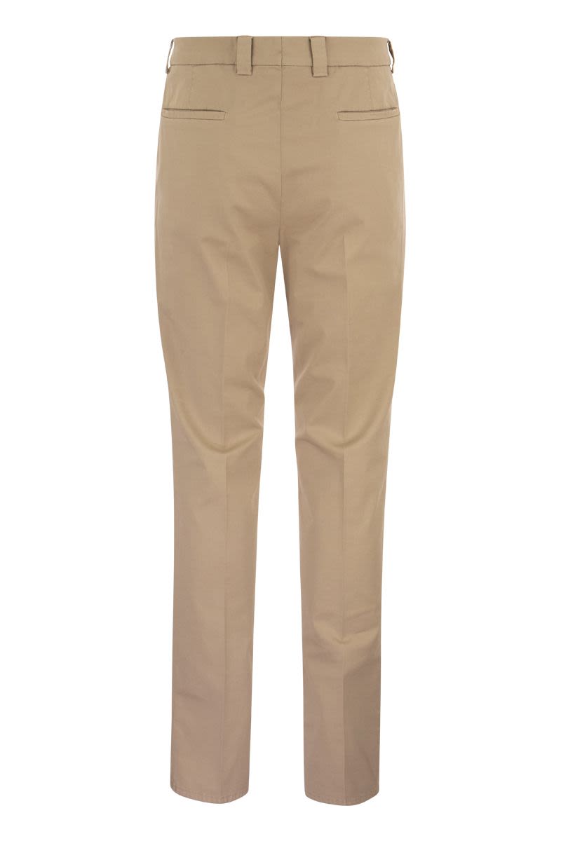 Garment-dyed Leisure Fit Trousers in American Pima Comfort Cotton with Pleats - VOGUERINI