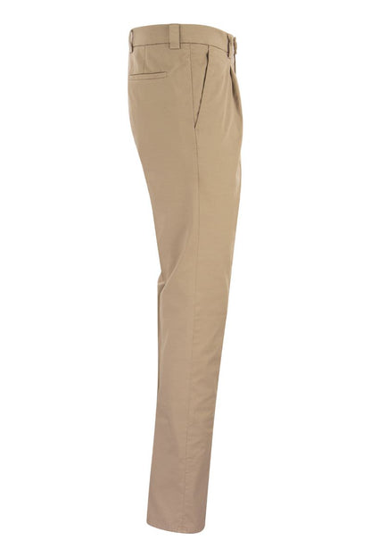 Garment-dyed Leisure Fit Trousers in American Pima Comfort Cotton with Pleats - VOGUERINI